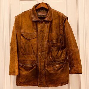 Vintage Mirage Brown Soft Distressed Leather Jacket Coat Size 44 XL